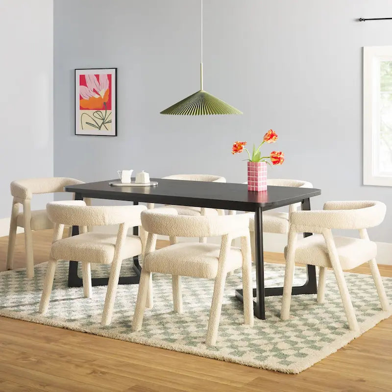 Middlebrook 7 Piece Solid Wood Dining Table Set w/ Full Fabric Chairs