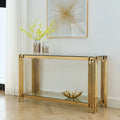 Narrow 2-tier Console Table with Gold Finished Metal Frame and Tempered Glass Top