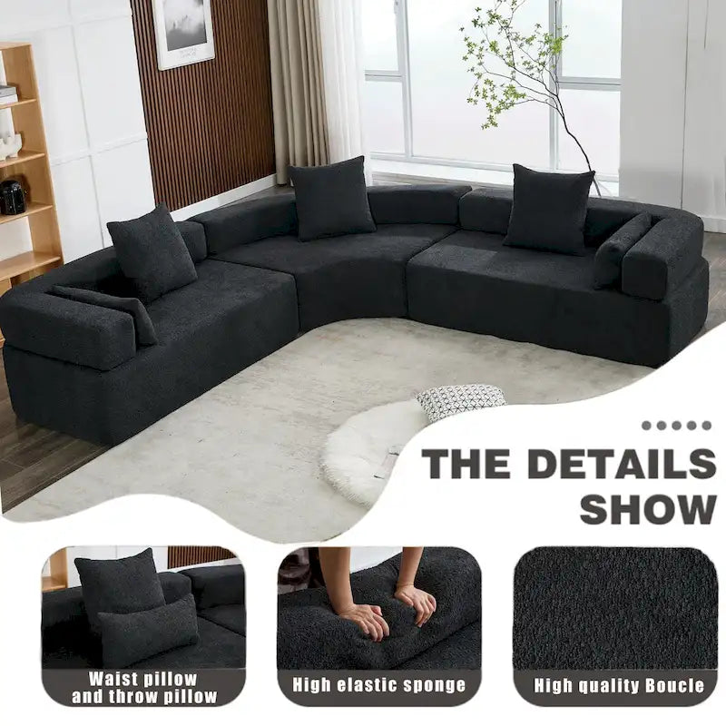 111 Oversized Boucle L-Shaped Corner Modular Sectional Sofa, 3-Piece Free Combination