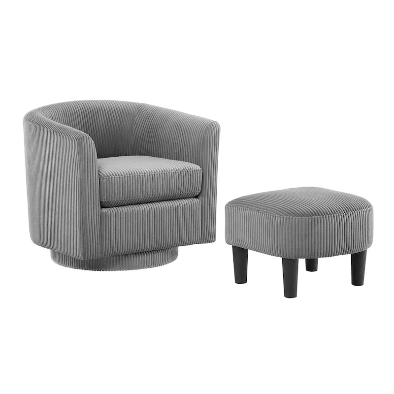 Grey Modern 26.4 Swivel Arm Chair with Ottoman