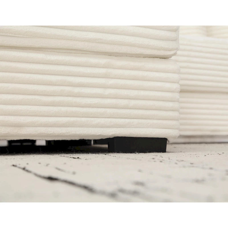 Beige 111 Corduroy Upholstered L-Shaped Sectional Sofa with Oversized Left Chaise Longue and 8 Throw Pillows