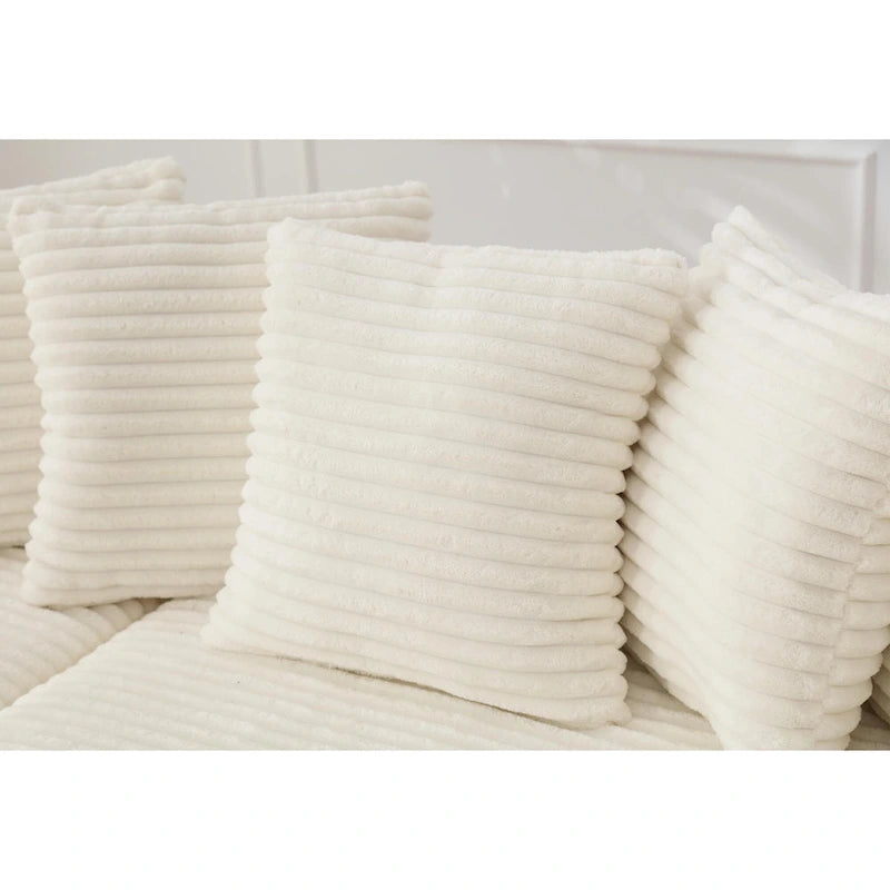 Beige 111 Corduroy Upholstered L-Shaped Sectional Sofa with Oversized Left Chaise Longue and 8 Throw Pillows