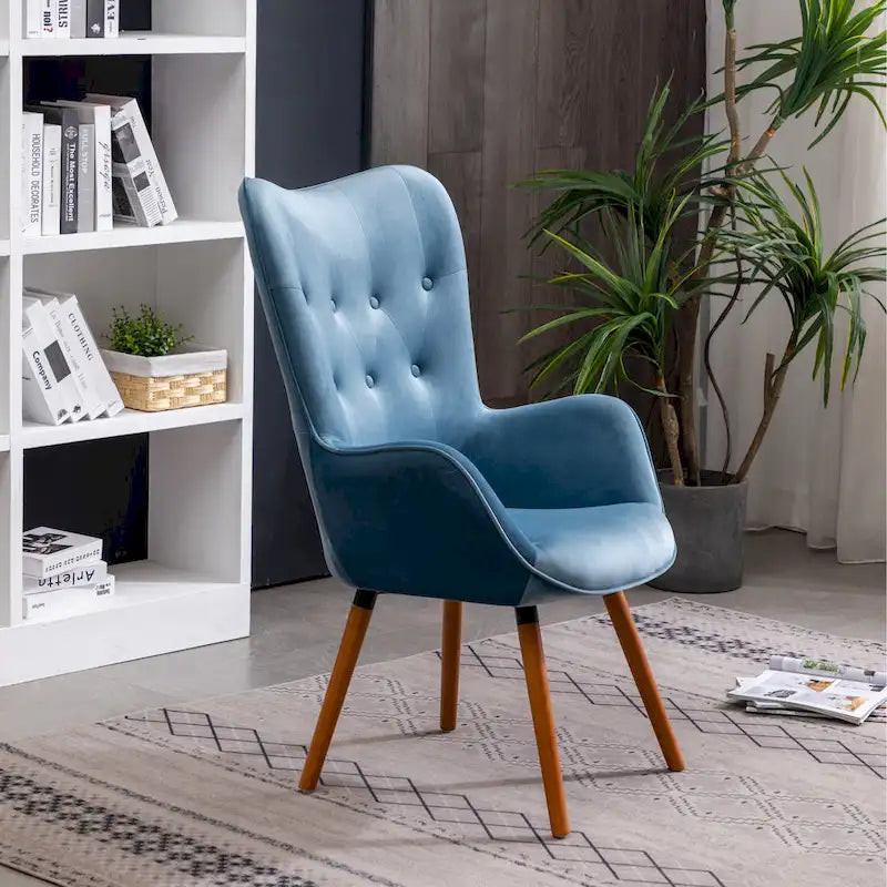 Blue 30 Polyester Button Tufted Accent Chair