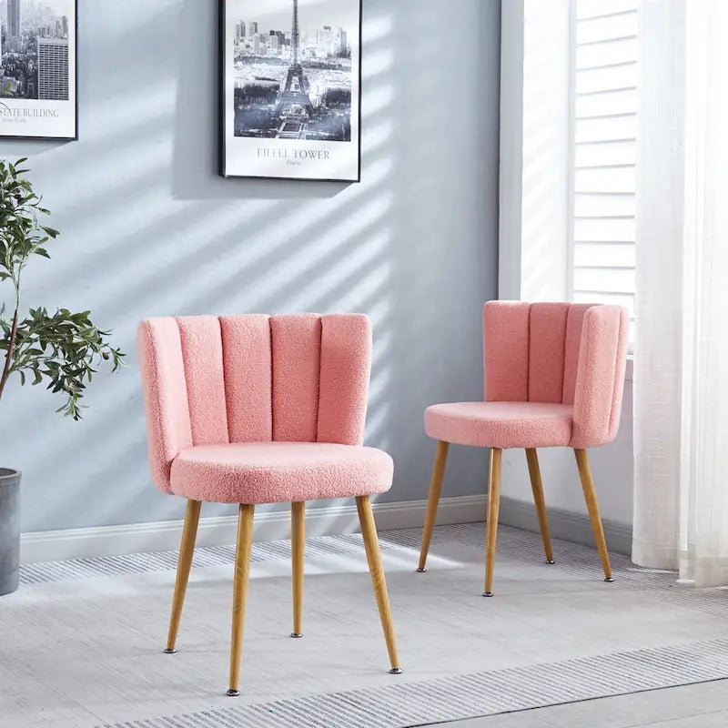 Modern pink dining chair(set of 2 ) with iron tube wood color legs, shorthair cushions and comfortable backrest, suitable
