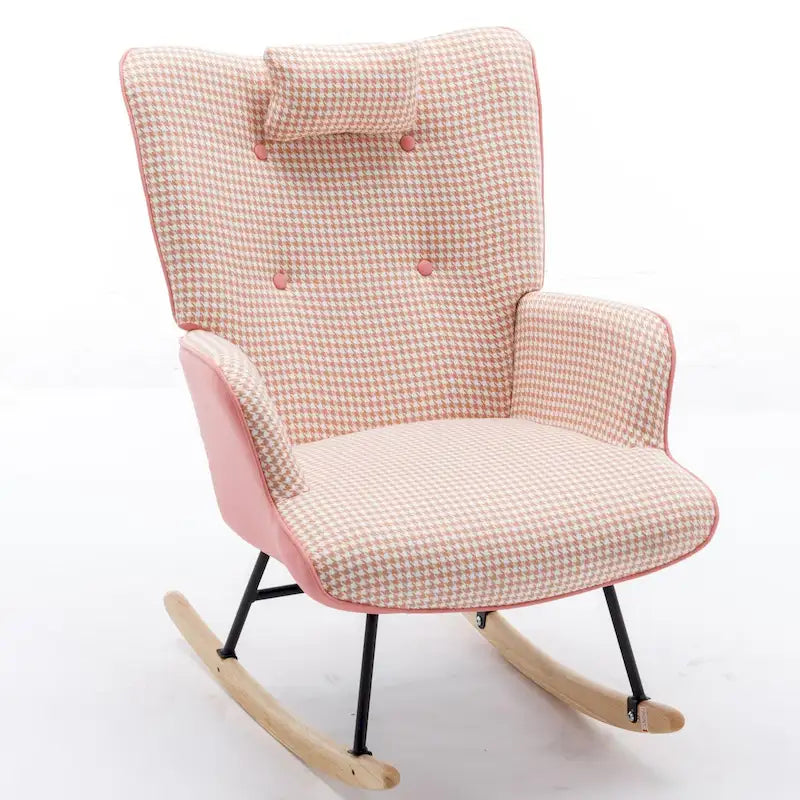 Rocking Chair, Soft Houndstooth Fabric Leather Fabric Rocking Chair for Nursery