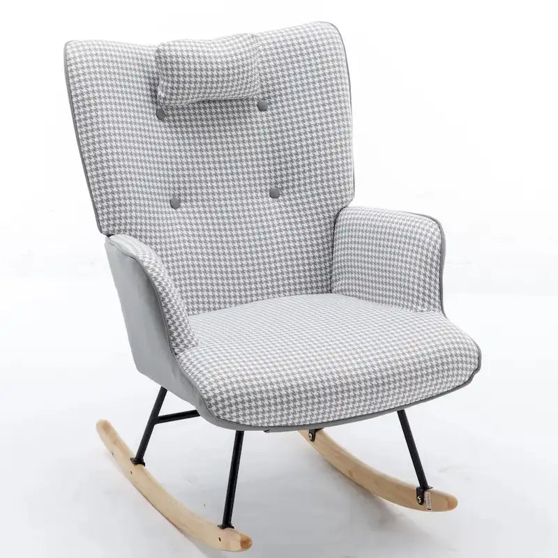 Rocking Chair, Soft Houndstooth Fabric Leather Fabric Rocking Chair for Nursery