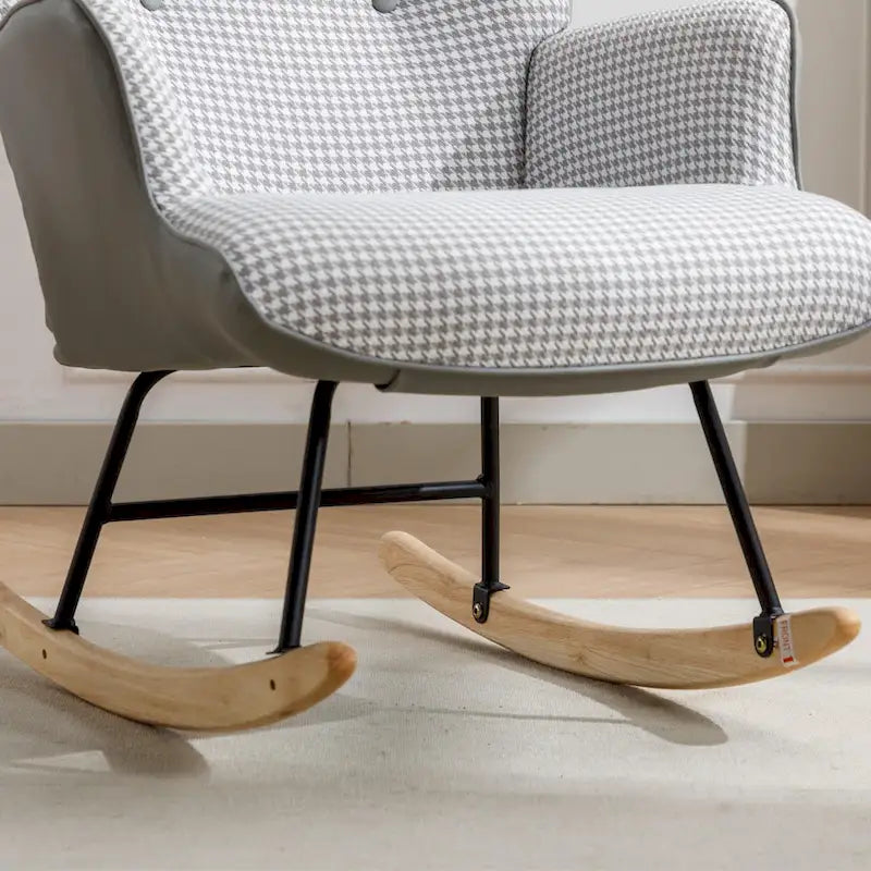 Rocking Chair, Soft Houndstooth Fabric Leather Fabric Rocking Chair for Nursery