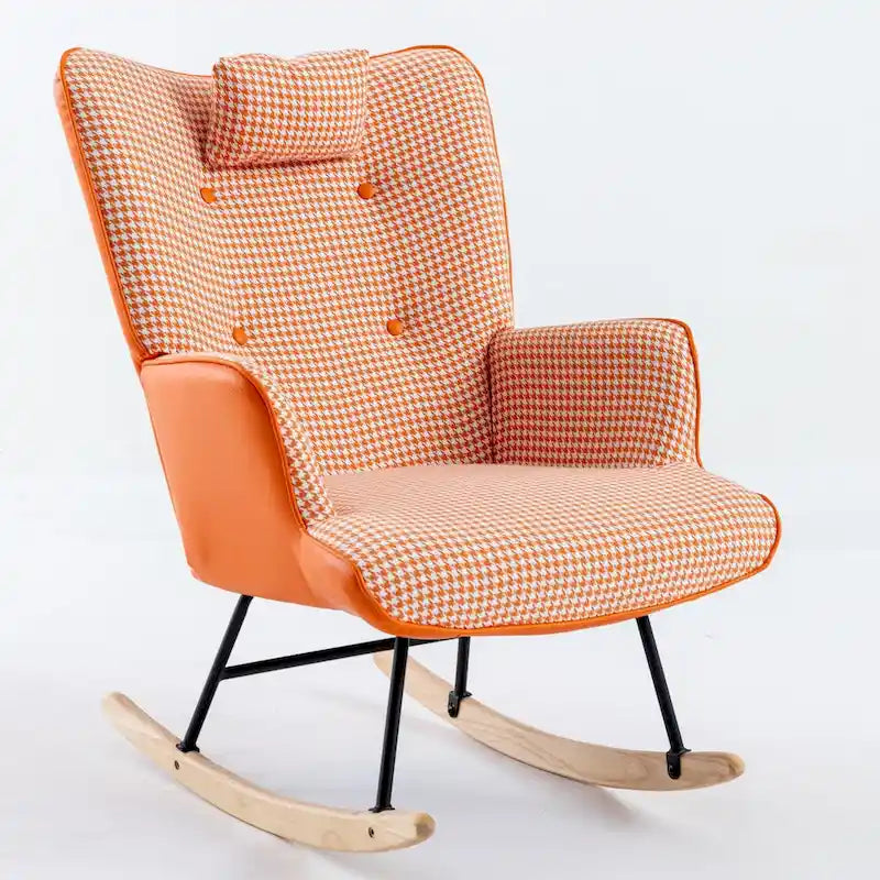 Rocking Chair, Soft Houndstooth Fabric Leather Fabric Rocking Chair for Nursery