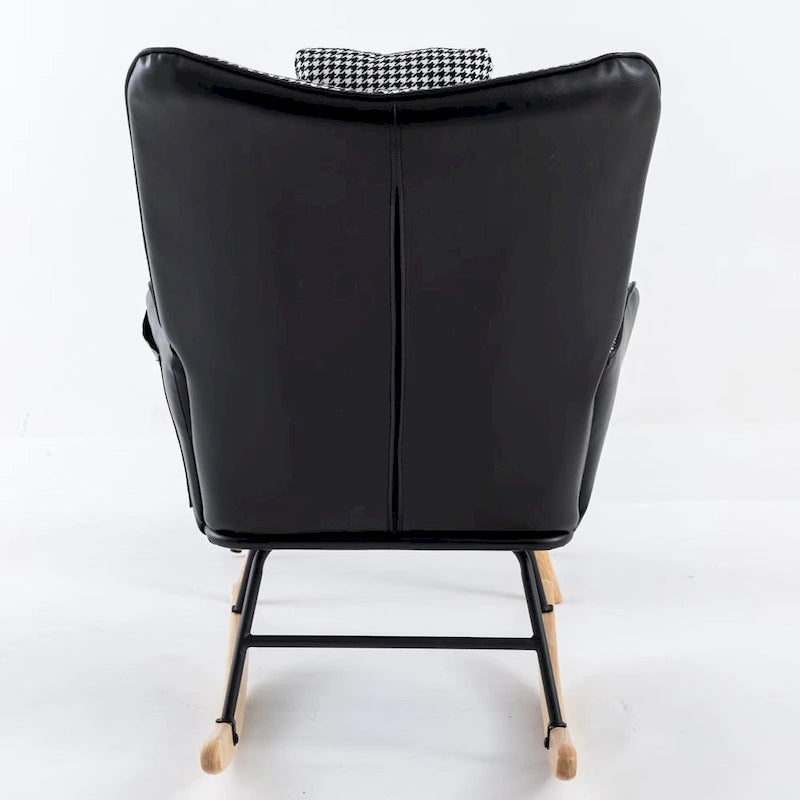Rocking Chair, Soft Houndstooth Fabric Leather Fabric Rocking Chair for Nursery