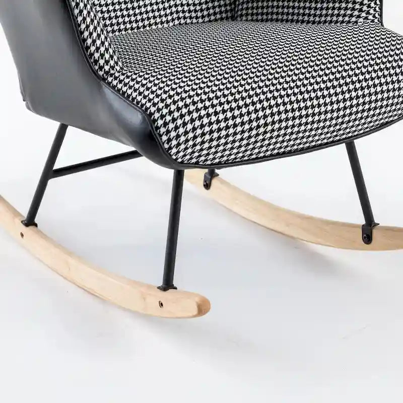 Rocking Chair, Soft Houndstooth Fabric Leather Fabric Rocking Chair for Nursery