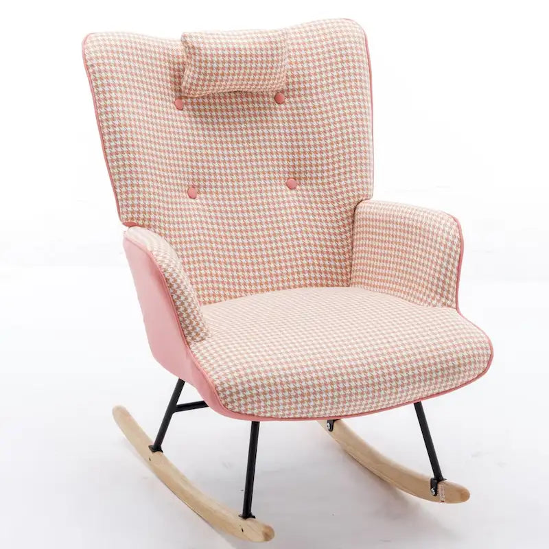 Rocking Chair, Soft Houndstooth Fabric Leather Fabric Rocking Chair for Nursery
