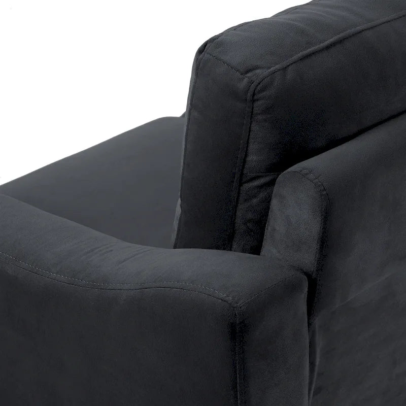 Black 76.7 Velvet 3-seater Sofa with Hardwood Frame and High-Density Foam