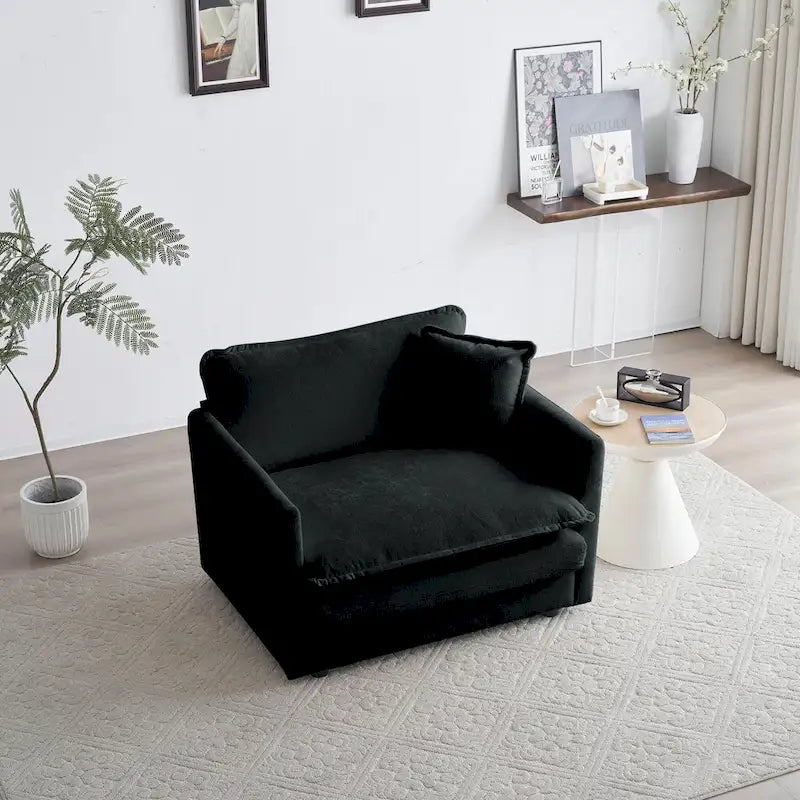 Black 2-Piece Chenille Sofa Set with Loveseat Sofa and Single Sofa