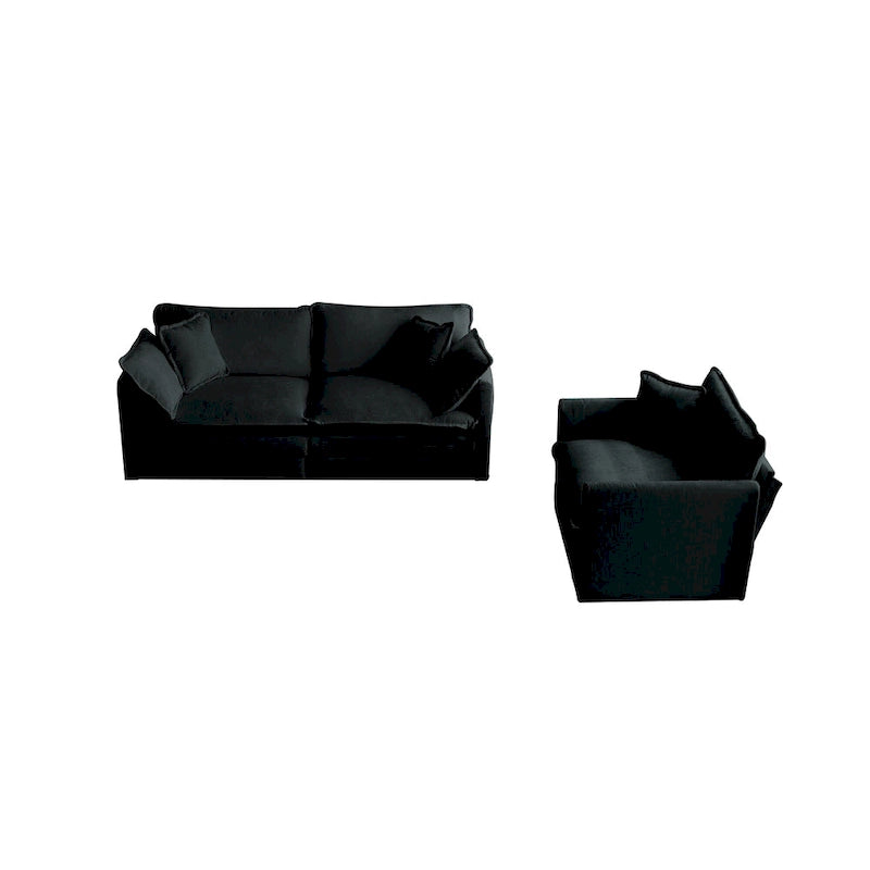 Black 2-Piece Chenille Sofa Set with Loveseat Sofa and Single Sofa
