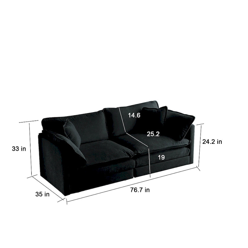 Black 2-Piece Chenille Sofa Set with Loveseat Sofa and Single Sofa
