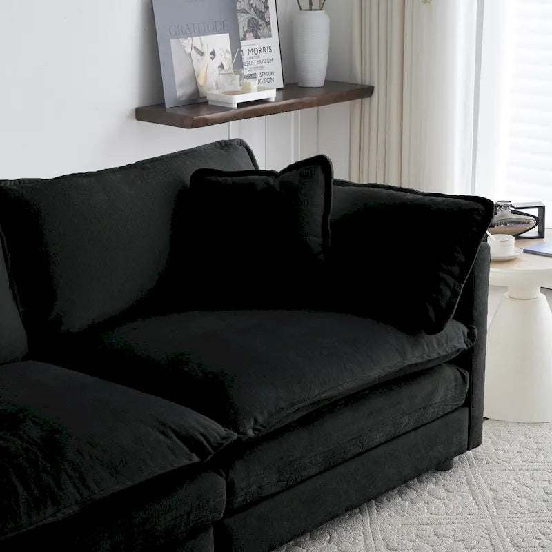 Black 2-Piece Chenille Sofa Set with Loveseat Sofa and Single Sofa