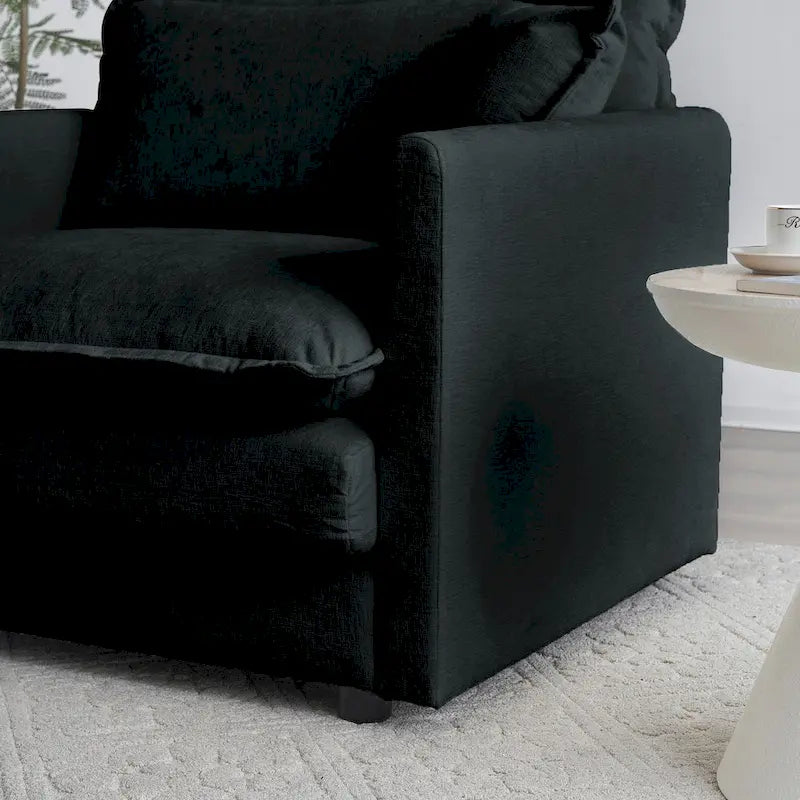 Black 2-Piece Chenille Sofa Set with Loveseat Sofa and Single Sofa