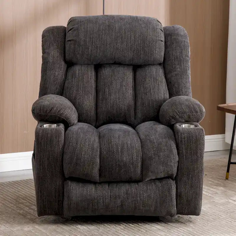Grey Chenille Power Lift Recliner with Massage, Heating, USB, Cup Holders