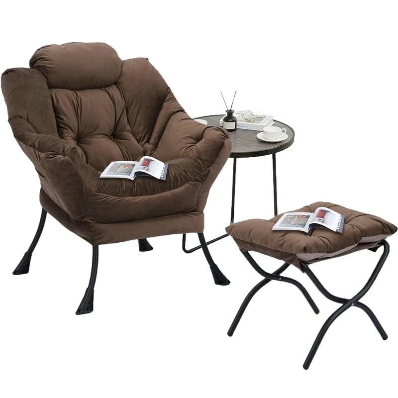 Modern Cotton Thick Padded Lazy Chair With Folding Ottoman