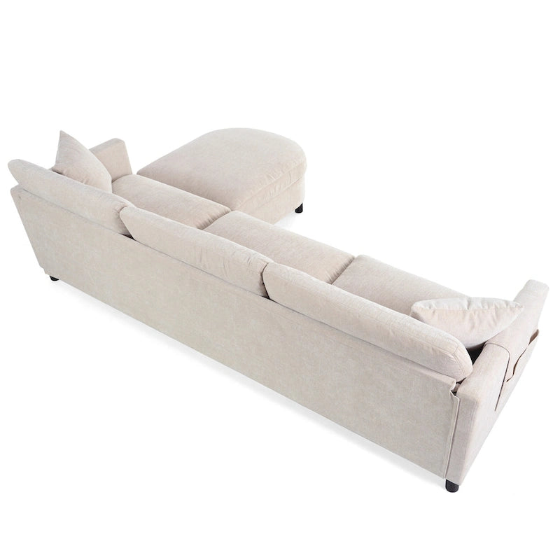 Beige 107.87 Spacious 4 Seater Sectional Sofa with Movable Ottoman, Removable Cushions, and Convenient Armrest Storage