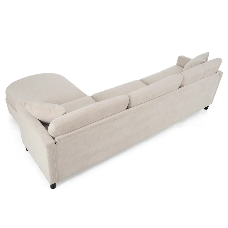 Beige 107.87 Spacious 4 Seater Sectional Sofa with Movable Ottoman, Removable Cushions, and Convenient Armrest Storage