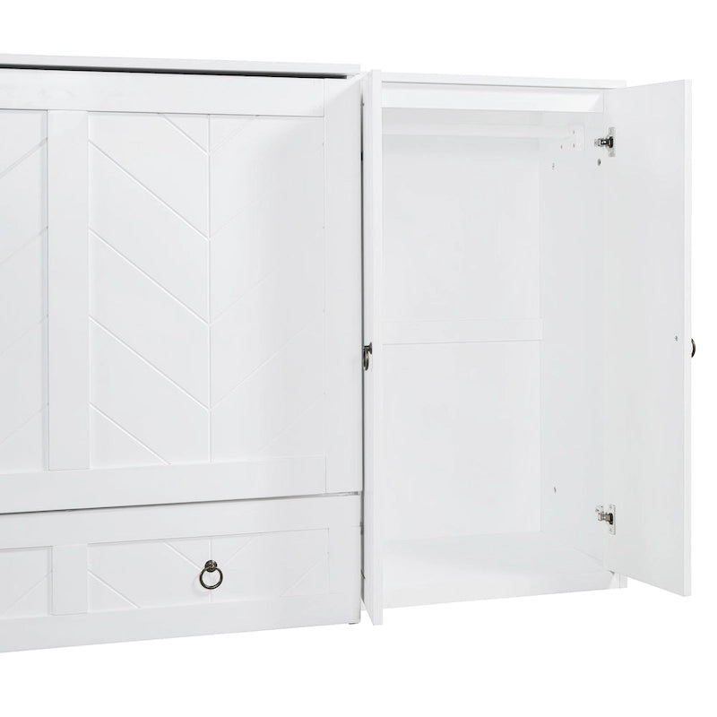 Queen Size Murphy Bed with USB Port, Large Drawer, and Wardrobe/Desk Combo