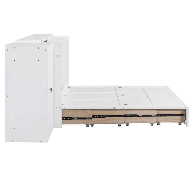 Queen Size Murphy Bed with USB Port, Large Drawer, and Wardrobe/Desk Combo