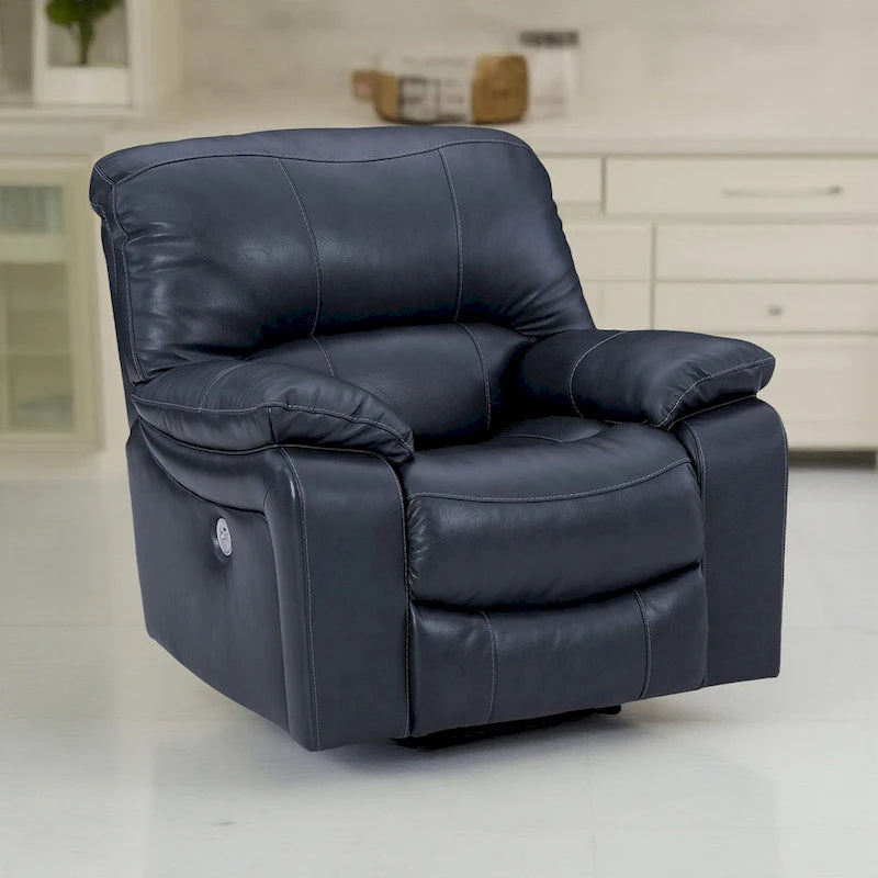 Leesa Power Rocker Recliner Chair, Soft Ocean Blue Leather, USB Port