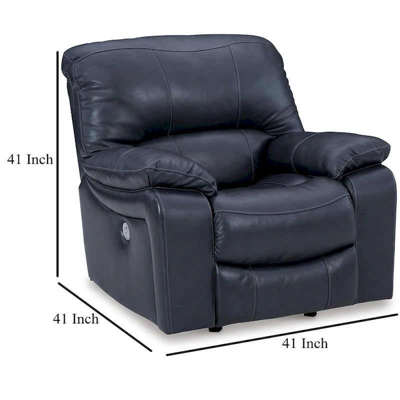Leesa Power Rocker Recliner Chair, Soft Ocean Blue Leather, USB Port