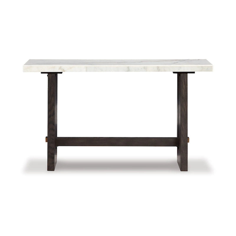 Haus Sofa Console Table, Marble Top, Panel legs, 52 Inch Brown Wood