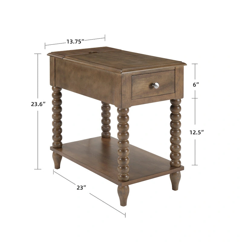 Traditional 23.6 Spindle Leg Wood End Table with USB