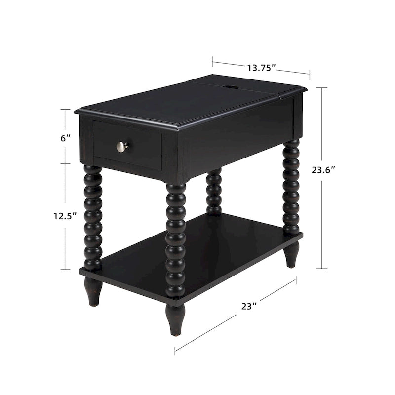 Traditional 23.6 Spindle Leg Wood End Table with USB