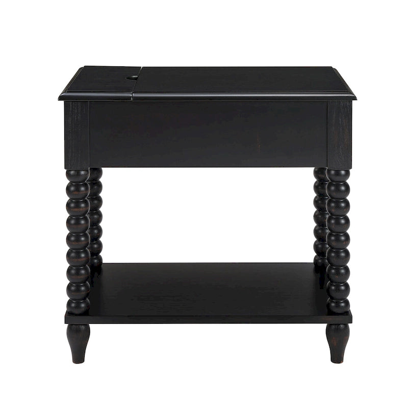 Traditional 23.6 Spindle Leg Wood End Table with USB
