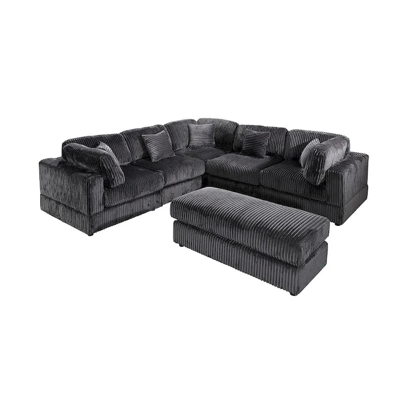 Oversized 6-Piece Corduroy Upholstered L-Shaped Modular Sectional Sofa, DIY Combination