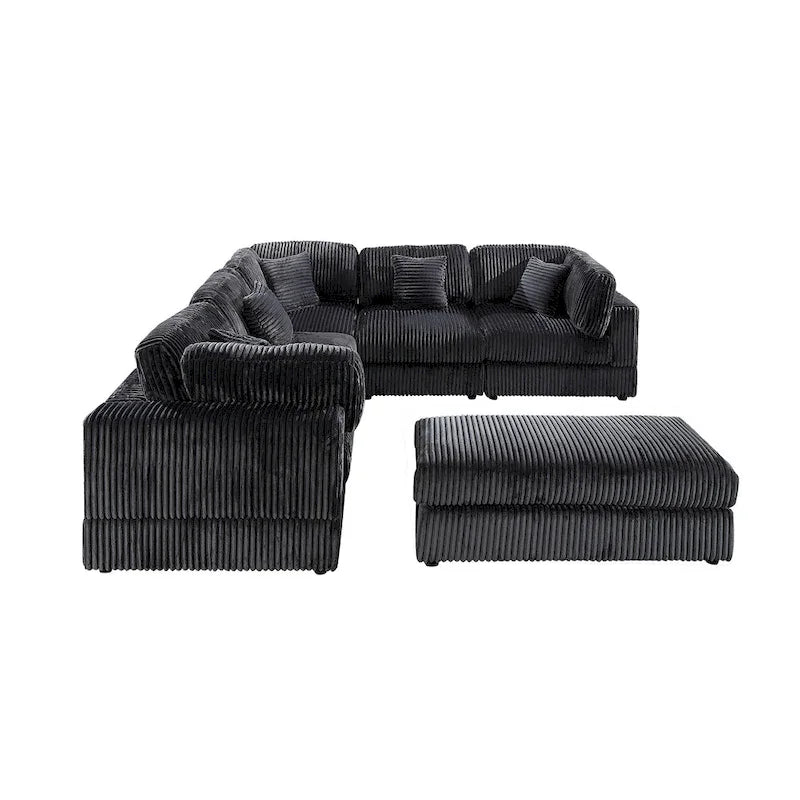 Oversized 6-Piece Corduroy Upholstered L-Shaped Modular Sectional Sofa, DIY Combination