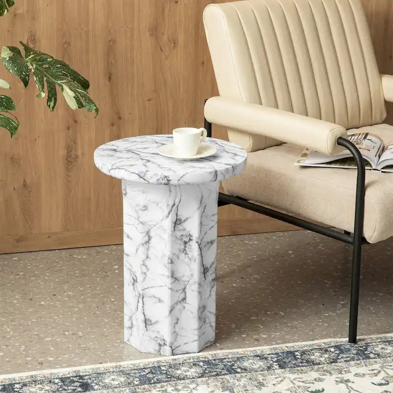 Glitzhome 20.75H Modern MGO Faux Marble Side Table