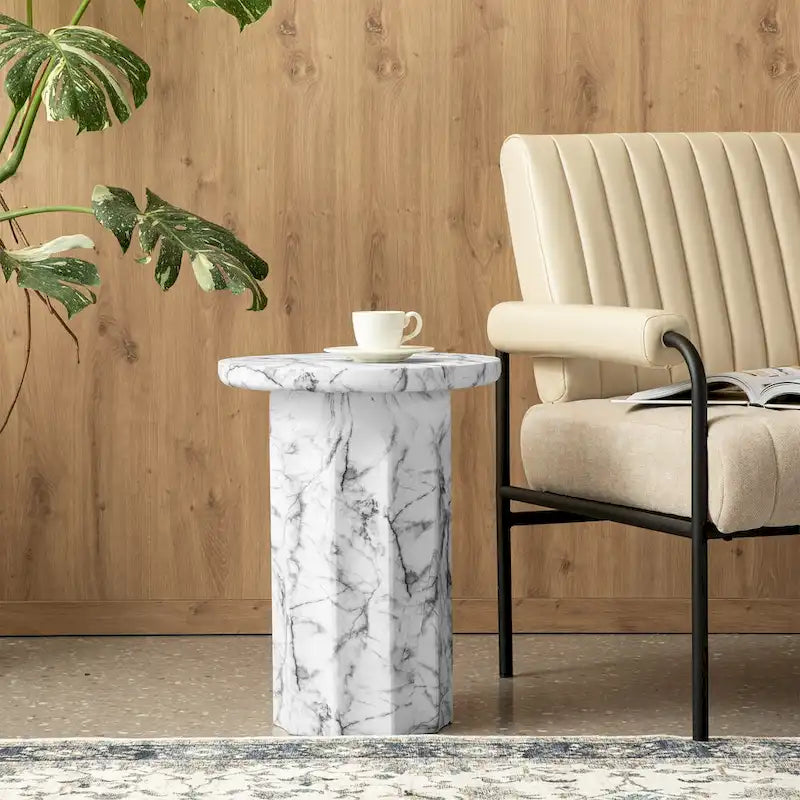 Glitzhome 20.75H Modern MGO Faux Marble Side Table