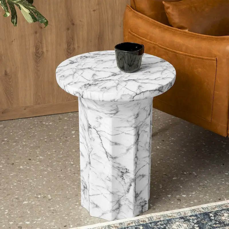 Glitzhome 20.75H Modern MGO Faux Marble Side Table