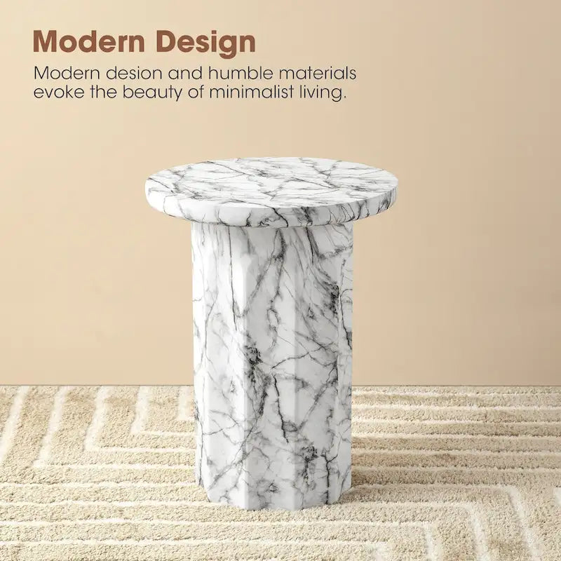 Glitzhome 20.75H Modern MGO Faux Marble Side Table