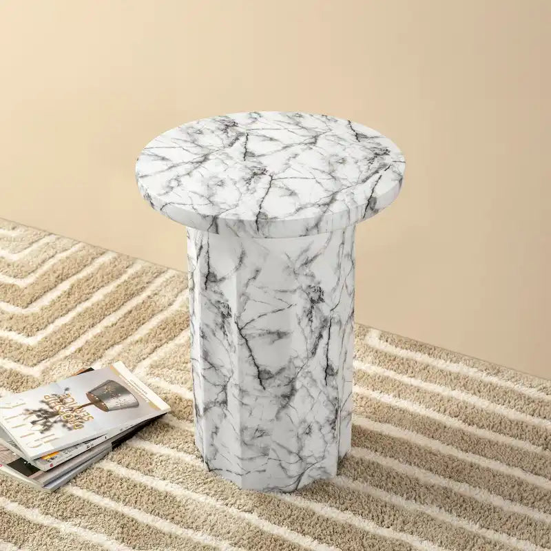 Glitzhome 20.75H Modern MGO Faux Marble Side Table