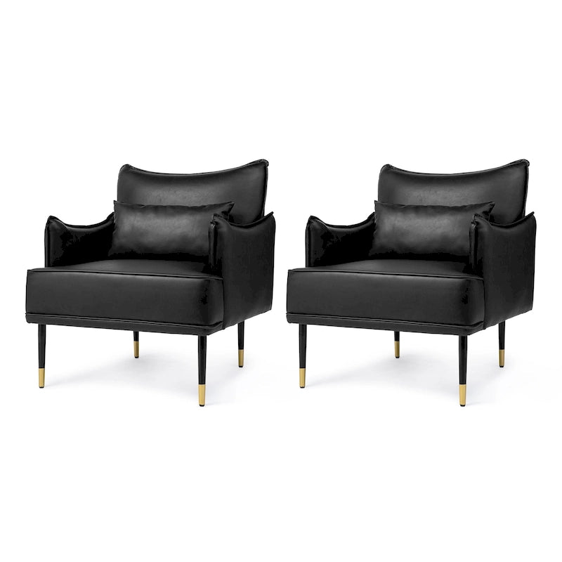 Glitzhome Set of 2 29.5W Mid-Century Modern Leatherette Armchairs With Side Pocket - 29.5 W x 32 H x 28.75 D