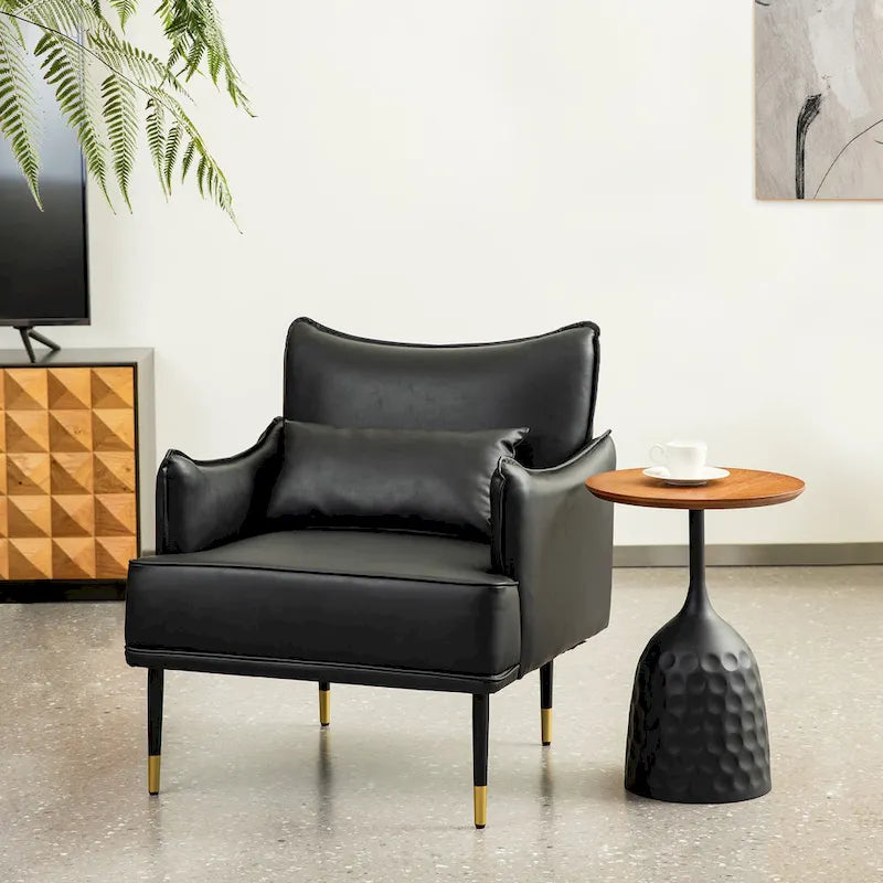 Glitzhome Set of 2 29.5W Mid-Century Modern Leatherette Armchairs With Side Pocket - 29.5 W x 32 H x 28.75 D