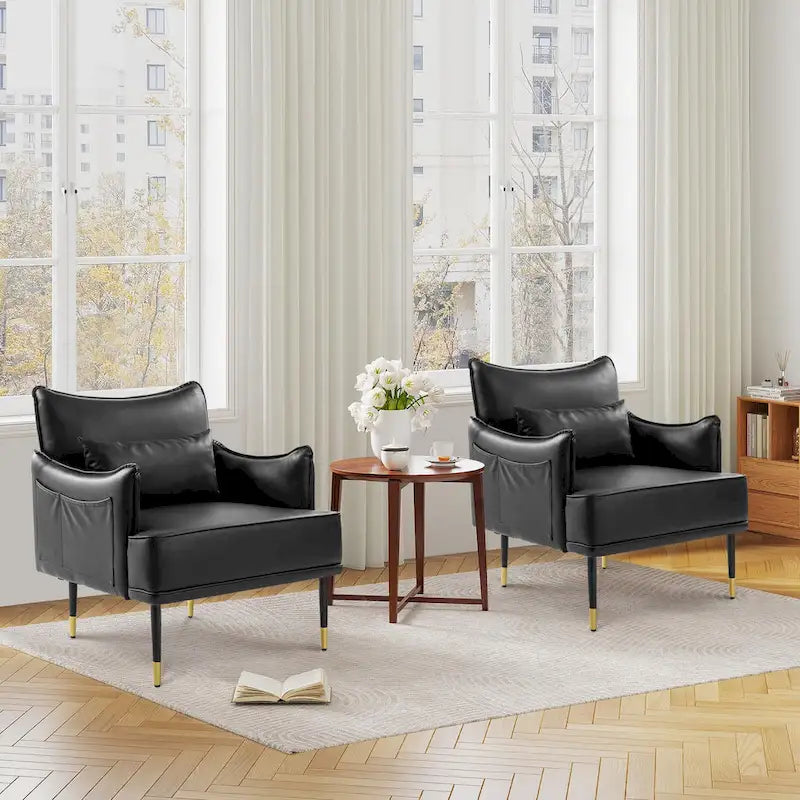 Glitzhome Set of 2 29.5W Mid-Century Modern Leatherette Armchairs With Side Pocket - 29.5 W x 32 H x 28.75 D