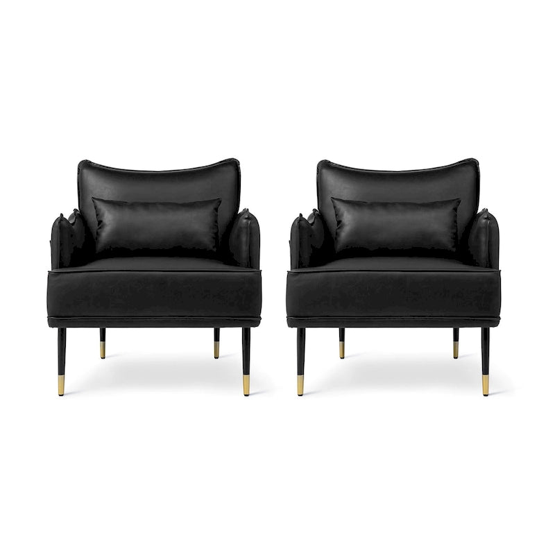 Glitzhome Set of 2 29.5W Mid-Century Modern Leatherette Armchairs With Side Pocket - 29.5 W x 32 H x 28.75 D