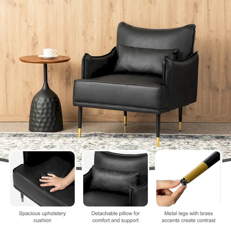 Glitzhome Set of 2 29.5W Mid-Century Modern Leatherette Armchairs With Side Pocket - 29.5 W x 32 H x 28.75 D