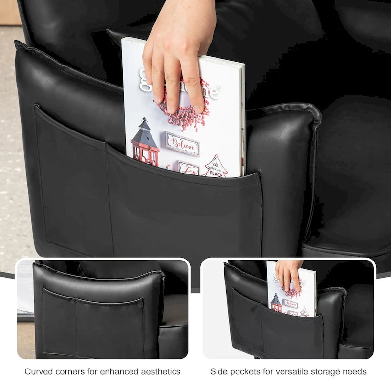 Glitzhome Set of 2 29.5W Mid-Century Modern Leatherette Armchairs With Side Pocket - 29.5 W x 32 H x 28.75 D