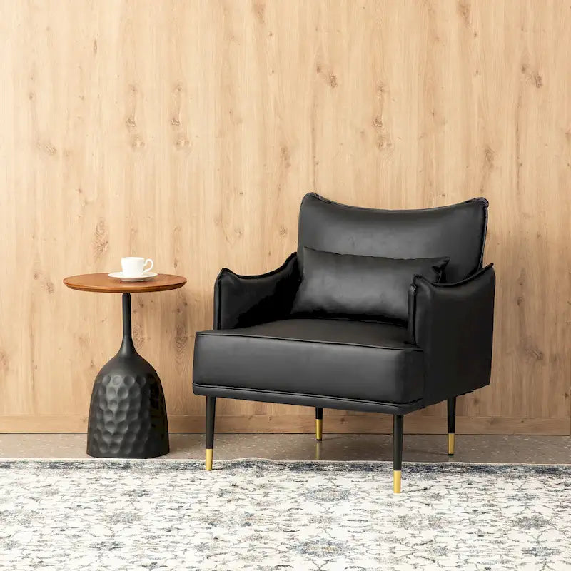 Glitzhome Set of 2 29.5W Mid-Century Modern Leatherette Armchairs With Side Pocket - 29.5 W x 32 H x 28.75 D