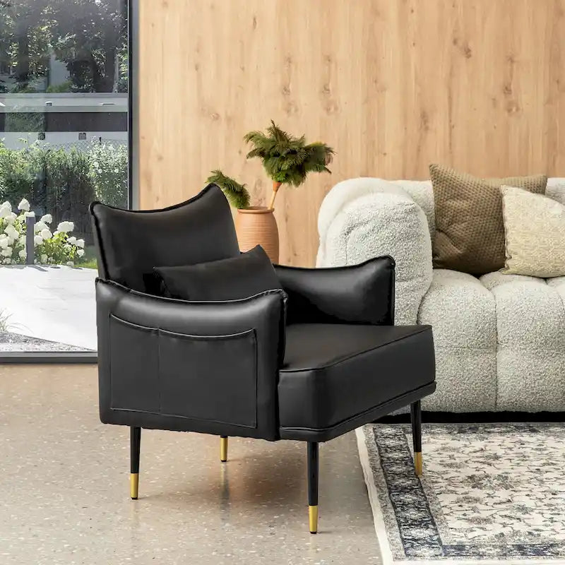 Glitzhome Set of 2 29.5W Mid-Century Modern Leatherette Armchairs With Side Pocket - 29.5 W x 32 H x 28.75 D