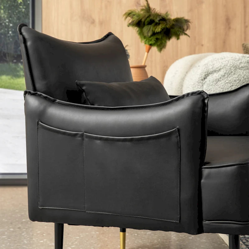 Glitzhome Set of 2 29.5W Mid-Century Modern Leatherette Armchairs With Side Pocket - 29.5 W x 32 H x 28.75 D
