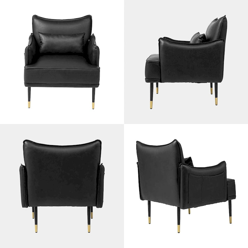 Glitzhome Set of 2 29.5W Mid-Century Modern Leatherette Armchairs With Side Pocket - 29.5 W x 32 H x 28.75 D